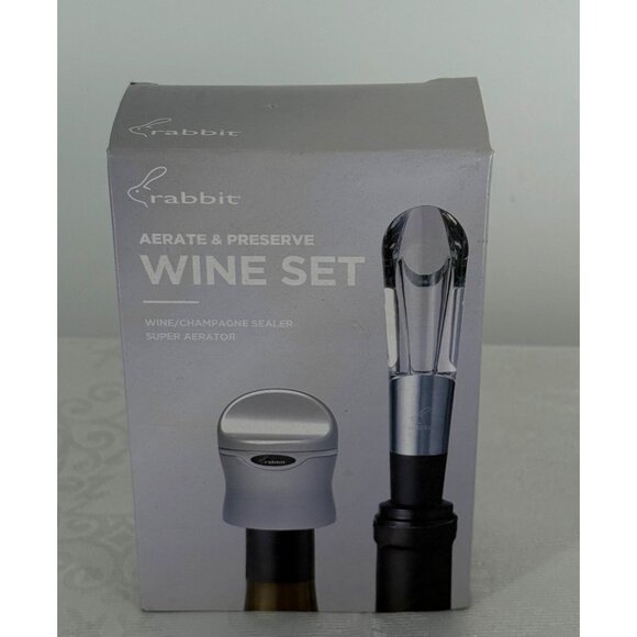 Rabbit Wine & Champagne Sealer‎ & Super Aerator Set Silver Tone - Picture 1 of 5